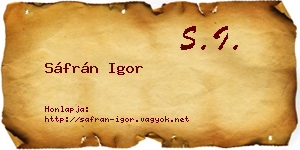 Sáfrán Igor névjegykártya